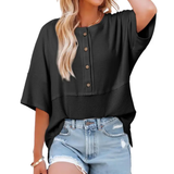 FRANKIE™ – Relaxed Waffle Knit Button Blouse