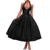 VENETIA™ – Jacquard Halter Backless Evening Dress