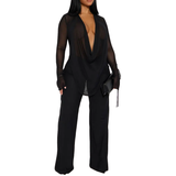 ROXELLA™ – Deep V Ruffle Bell-Bottom Set