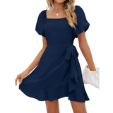 WINSLEY™ – Square Neck Puff Sleeve Tie Waist Short Dress