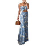 ISOLDE™ – Tropical Print Halter Maxi Dress