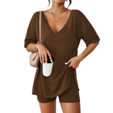 NYLA™ – Soft Lounge V-Neck Pajama Set