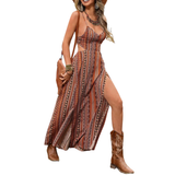 SELENA™ – Printed Open-Back Slit Dress