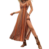 DELARA™ – Boho Print Backless Slit Dress