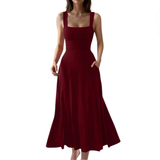 DELLA™ – Square Neck Tie-Back Midi Dress