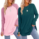 ZARITA™ - Cozy Long Sleeve Tunic Shirt with Thumb Hole