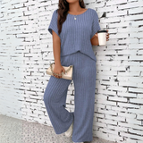 WAUNA™ - Casual Plus Size Short Sleeve Top and Pants Set