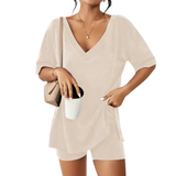 NYLA™ – Soft Lounge V-Neck Pajama Set