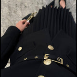 EMILIE™ - Chic Belted Blazer & Pleated Skirt Set