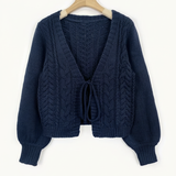 ALICIA™ - Casual Drop Shoulder Long Sleeve Cardigan Tie Front V-Neck Knitwear