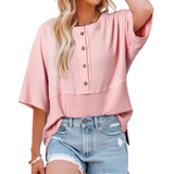 FRANKIE™ – Relaxed Waffle Knit Button Blouse