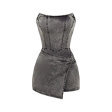 VIXEN™ – Twisted Front Strapless Denim Romper