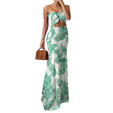 ISOLDE™ – Tropical Print Halter Maxi Dress