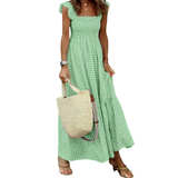 OTTOLINE™ – Retro Plaid Smocked Flounce Dress
