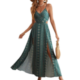 DELARA™ – Boho Print Backless Slit Dress