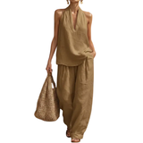 VERONA™ – Conjunto de Duas Peças Leve com Decote Halter e Calça Wide-Leg