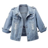 FRANKIE™ – Distressed Cropped Washed Denim Jacket
