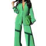 CLEO™ – Chic Collared Long Sleeve and Wide-Leg Pant Set