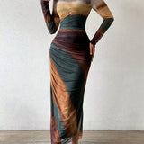 TORINA™ - Comfy Printed Long Sleeve Round Neck Bodycon Maxi Dress
