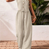 CHARISSA™ – Elegant Sleeveless V-Neck Top and Trousers Set