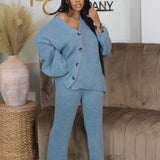 AMIKA™ - Casual V-Neck Cardigan and Wide Leg Pants Set