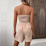 PIETA™ - Casual Sleeveless Shirred Tie Front Romper