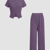 MIRANDA™ - Casual Button Front Top and Wide Leg Pants Set