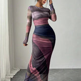 JULIA™ - Comfy Printed Long Sleeve Round Neck Bodycon Maxi Dress