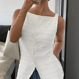 QUEENIE™ - Classy Button Front Sleeveless Outerwear Vest