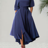 ZEBY™ - Elegant Women's Belted Bishop Sleeve Boat Neck A-Line Dress