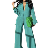 CLEO™ – Chic Collared Long Sleeve and Wide-Leg Pant Set