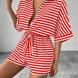 CANDIDA™ – Casual Striped Tie-Front Summer Romper