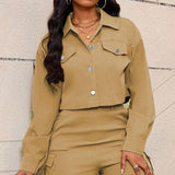 VELMA™ - Casual Button Down long Sleeve Crop Jacket
