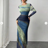 JULIA™ - Comfy Printed Long Sleeve Round Neck Bodycon Maxi Dress