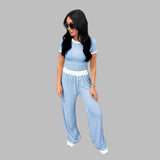 PLATU™ - Casual Short Sleeve and Wide Leg Pants Set