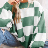 REVERIE™ - Casual Plaid Long Sleeve Round Neck Sweater