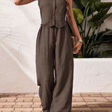 CHARISSA™ – Elegant Sleeveless V-Neck Top and Trousers Set