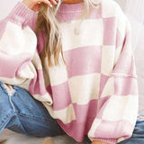 REVERIE™ - Casual Plaid Long Sleeve Round Neck Sweater