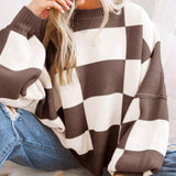 REVERIE™ - Casual Plaid Long Sleeve Round Neck Sweater