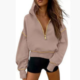 GRETEL™ - Stylish Hooded Sweatshirt with Zipper & Stitching Detail for Cropped Pullover