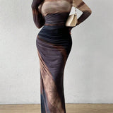 JULIA™ - Comfy Printed Long Sleeve Round Neck Bodycon Maxi Dress
