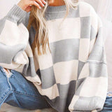 REVERIE™ - Casual Plaid Long Sleeve Round Neck Sweater