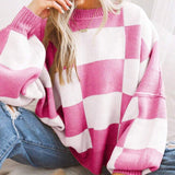 REVERIE™ - Casual Plaid Long Sleeve Round Neck Sweater