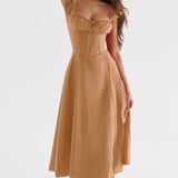 OPRAH™ - Casual Lace-Up Square Neck Midi Dress