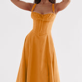 OPRAH™ - Casual Lace-Up Square Neck Midi Dress