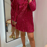 BONNIE™ -  Elegant Sequin Dress with Fitted Round Neck & Long Sleeves