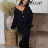 AMIKA™ - Casual V-Neck Cardigan and Wide Leg Pants Set