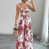 THAWDI™ - Elegant Boho Printed Crop and Wide Leg Pants Set