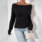 GATY™ - Chic Long Sleeve Asymmetrical Shoulder Top