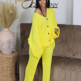 AMIKA™ - Casual V-Neck Cardigan and Wide Leg Pants Set
